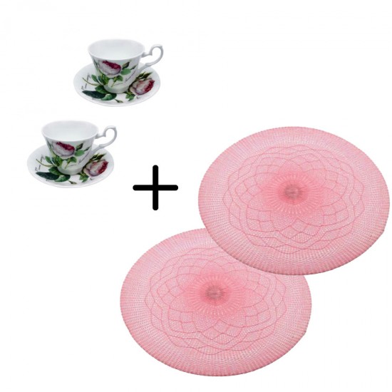 Сервиз за кафе/чай Redoute Rose + подложки за хранене Flower Pink